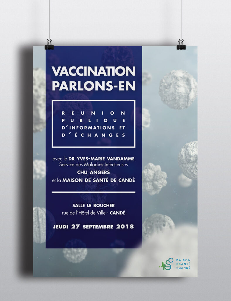 Affiche réalisée pour la Maison de Santé de Candé dans le cadre d'une réunion publique sur la vulgarisation de la vaccinologie